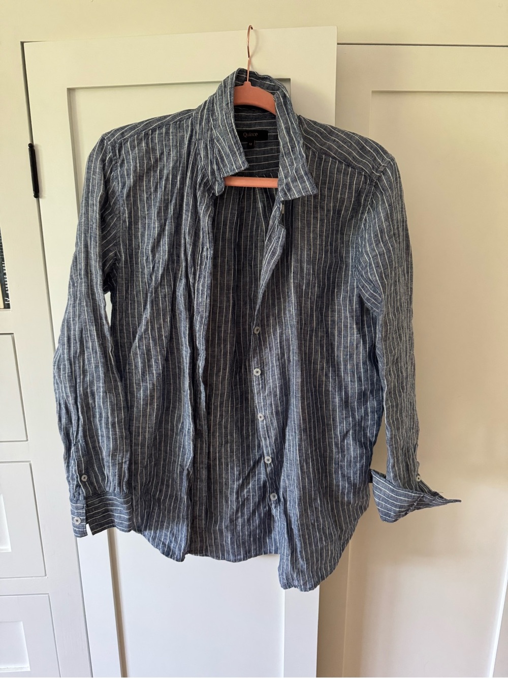 Blue Striped Linen Button-Up Shirt